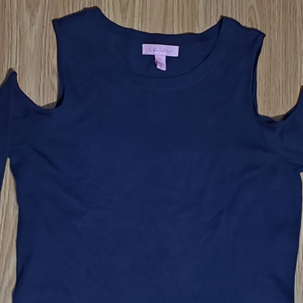 Lilly Pulitzer size xs lyon wool blend knit pullover cold shoulder sweater navy - Picture 5 of 9